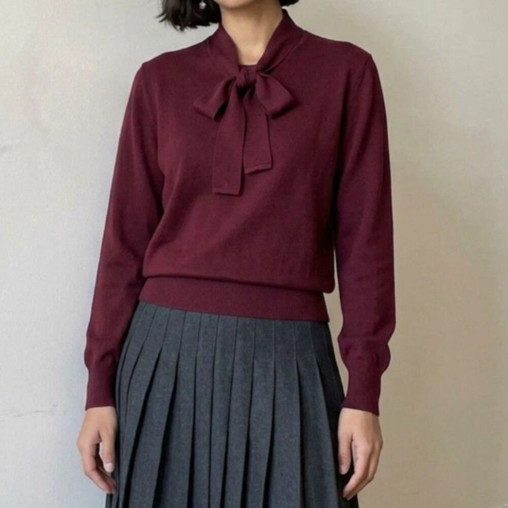 Brooks Brothers Tie Neck Merino Wool Sweater - Maroon